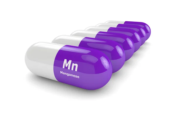3d representación de píldoras de manganeso en fila — Foto de Stock