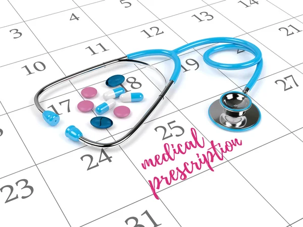 3d rendering of stethoscope, calendar and note — Stock Photo, Image