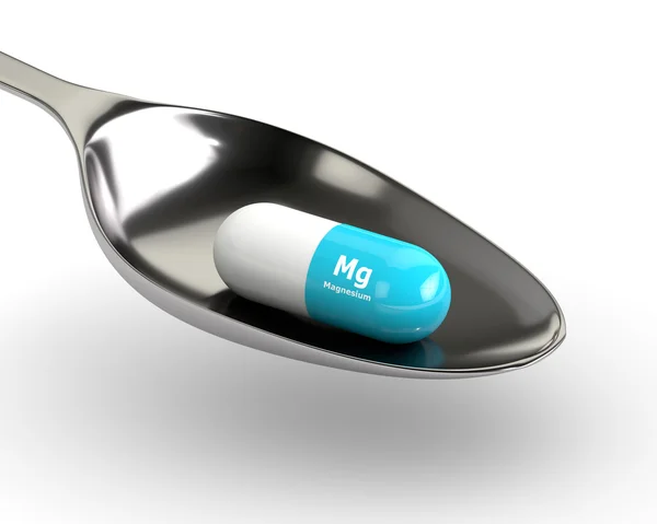 3d rendering with magnesium pill on spoon — Stock Photo, Image