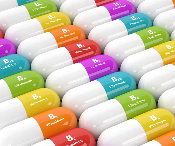 3d rendering of group B vitamin pills — Stock Photo, Image