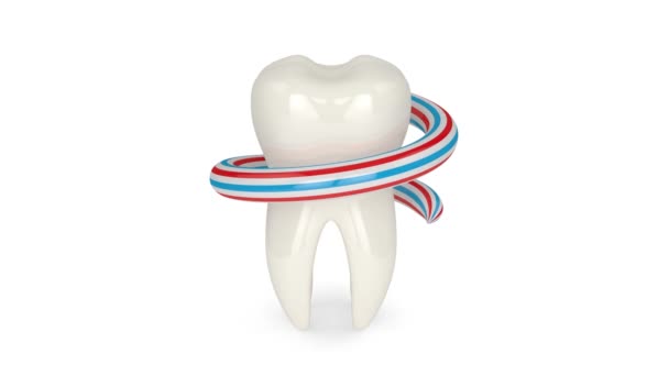 黄色い歯の3Dアニメーションとホワイトニング歯磨き粉の周り 歯のホワイトニングコンセプト — ストック動画