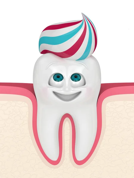 Återgivning Tecknad Film Tandköttet Tooth Tittar Tandkräm Pediatrisk Tandhygien Koncept — Stockfoto