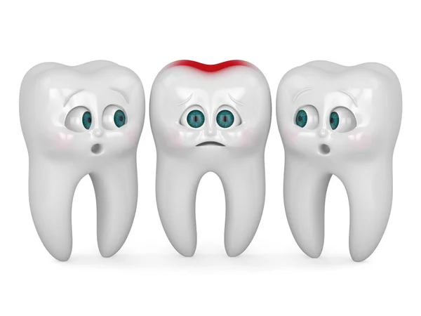 Återgivning Tecknad Tooth Känner Smärta Stående Wiht Vänner Isolerade Över — Stockfoto