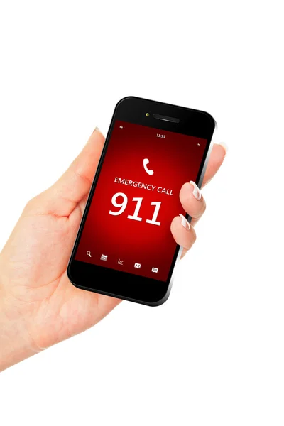 Hand som håller mobiltelefon med nödnumret 911 — Stockfoto