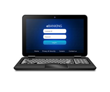 laptop ile beyaz izole banka giriş sayfası