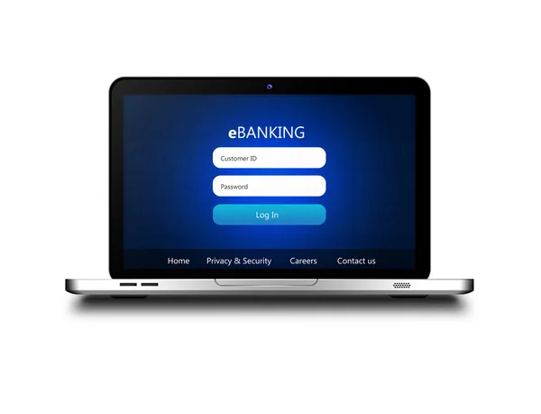 Laptop with ebanking login page  isolated over white — Stock Photo, Image