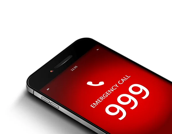 Cellulare con numero di emergenza 999 su bianco — Foto Stock