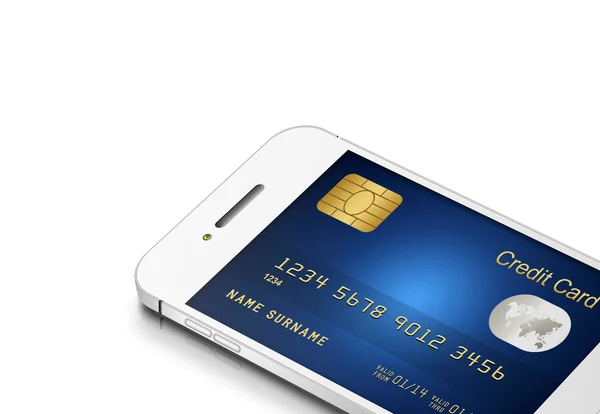 Creditcard met mobiele telefoon geïsoleerd op wit — Stockfoto