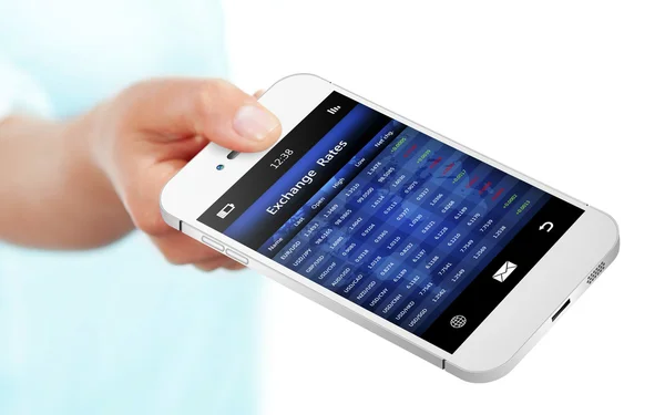 Telefono cellulare con schermo dei tassi di cambio isolato ov — Foto Stock