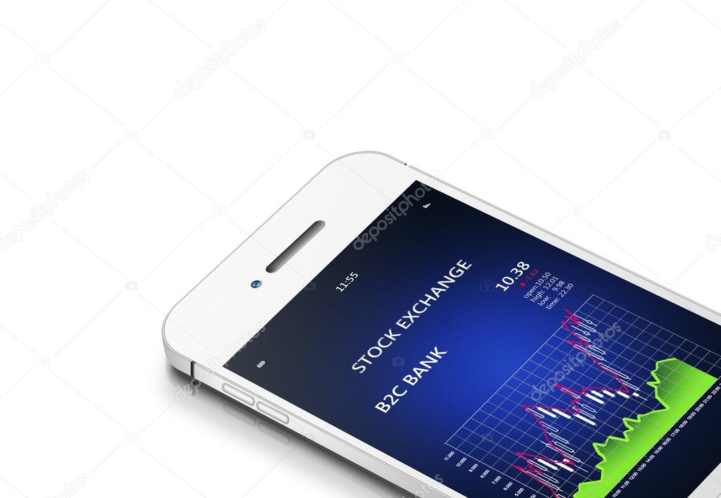 mobile phone with stock exchange chart isolated over white