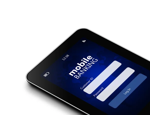 Tablette avec identifiant bancaire mobile page tenue à la main isolée o — Photo
