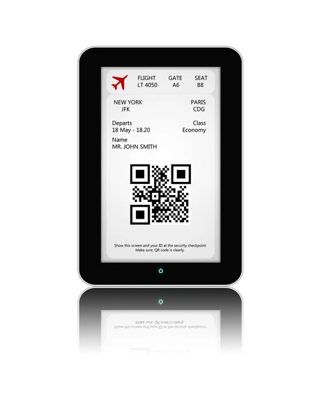 Tablet with mobile boarding pass isolated over white — Stock Photo, Image