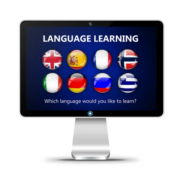 Computerscherm met taalonderwijs pagina geïsoleerd over Wit — Zdjęcie stockowe