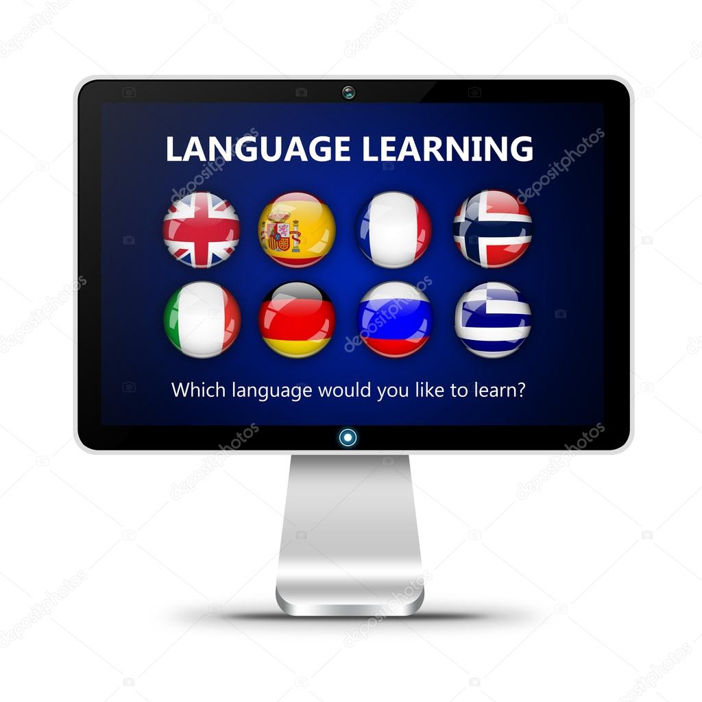 computer screen with language learning page isolated over white