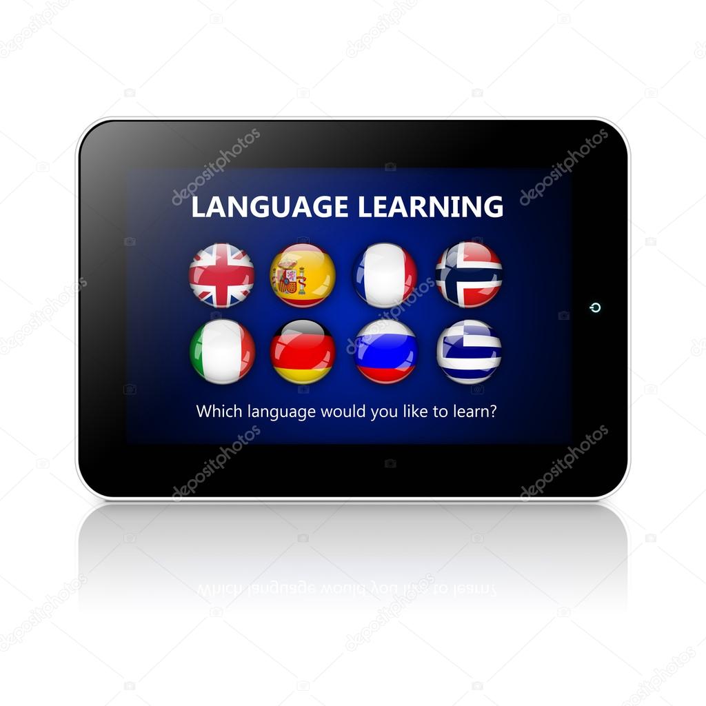 tablet with language learning application over white