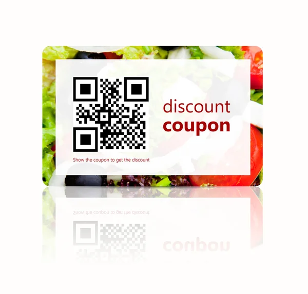 De coupon van de korting van voedsel met qr code geïsoleerd over Wit — Stockfoto