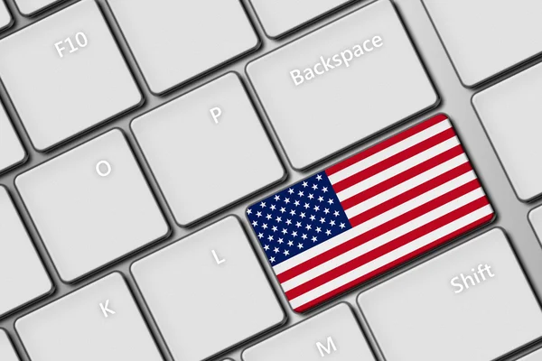 Teclado del ordenador con botón de bandera de Estados Unidos de América —  Fotos de Stock