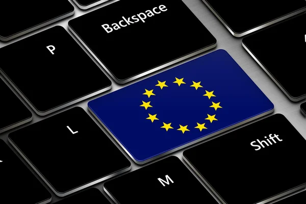 Computer keyboard with european union flag button — Stock Photo, Image