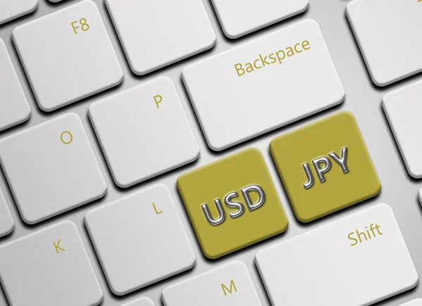 Computer keyboard with yen and dollar buttons — Stock Photo, Image