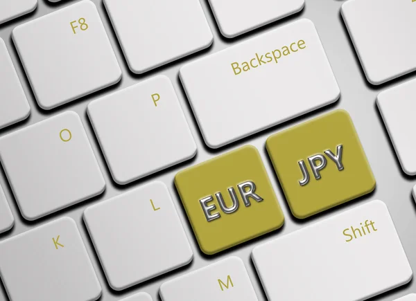 Computer keyboard with euro and yen buttons — Stock Photo, Image