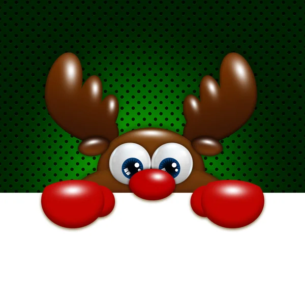 Christmas cartoon reindeer over green background holding blank — Stock Photo, Image