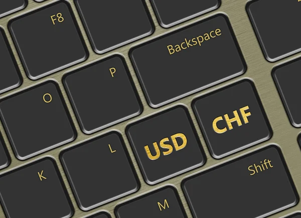 Computer keyboard with american dollar and swiss franc buttons — Stock Photo, Image