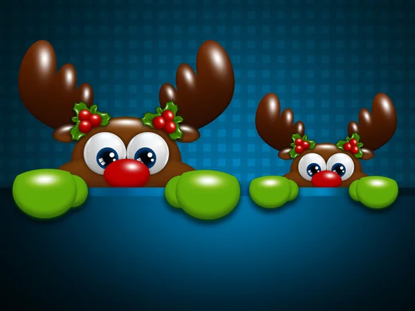 Christmas reindeers over blue lattice background — Stock Photo, Image