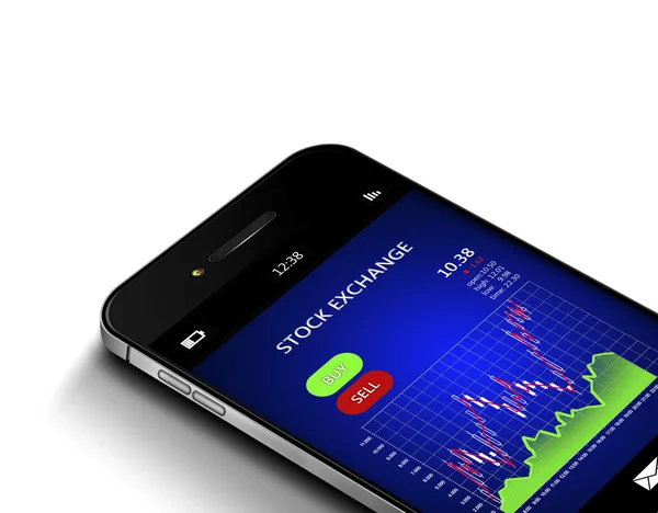 Mobile phone with stock market chart isolated over white — Stock Photo, Image