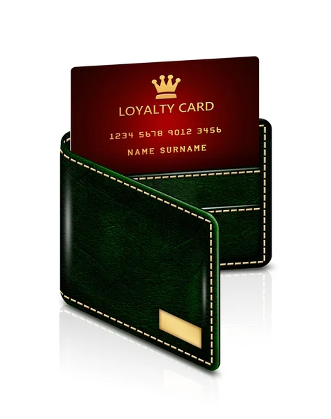 Loyalty card in green wallet isolated over white — Stock Photo, Image