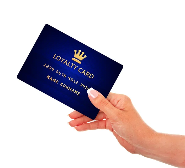 Hand met loyalty kaart geïsoleerd over Wit — Stockfoto