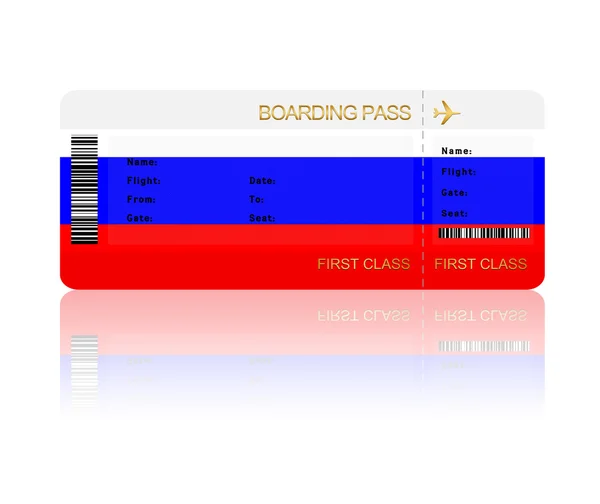 Biglietto aereo con bandiera russa isolata su bianco — Foto Stock