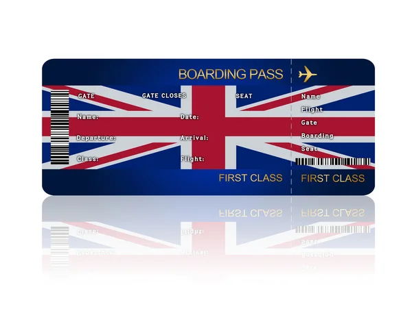 白で分離されたイギリス国旗と航空券 — ストック写真