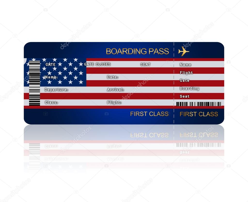 air ticket with United States of America flag isolated over whit