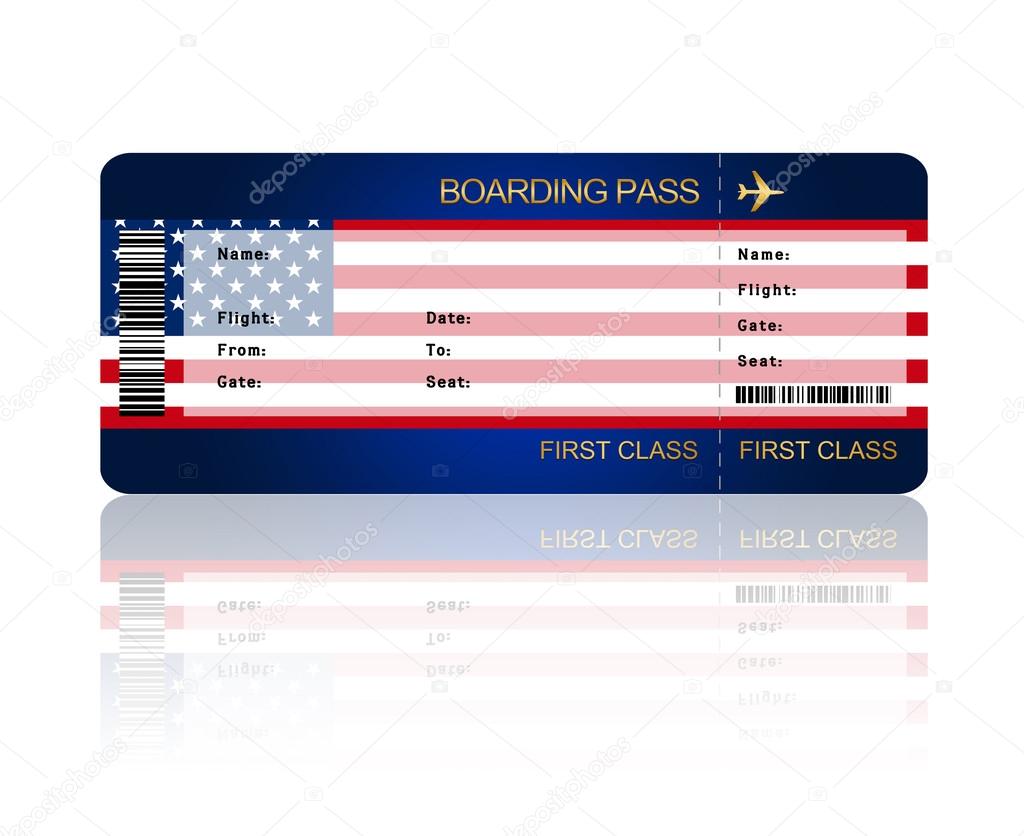 air ticket with United States of America flag isolated over whit