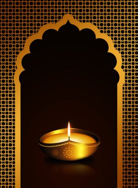 diwali oil lamp over dark brown  background  clipart