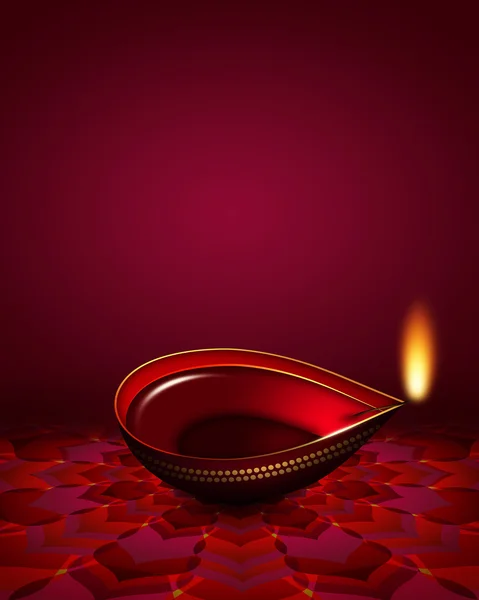 Diwali oil lamp over dark red background — Stock Photo, Image