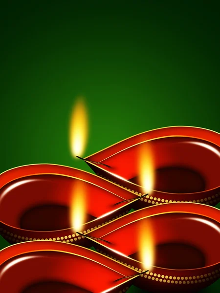 Lampade ad olio diwali su sfondo verde — Foto Stock