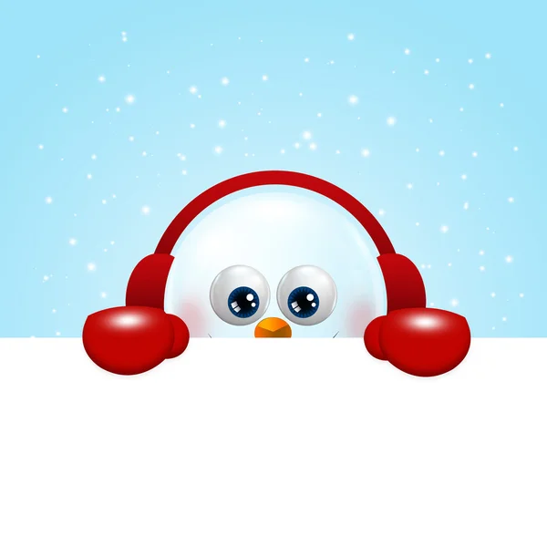 Sneeuwpop met oorkappen bedrijf Kerstmis leeg — Stockfoto