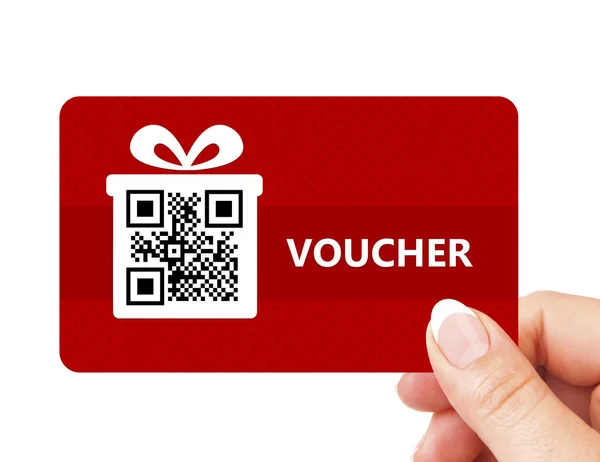 Hand met Kerstmis voucher geïsoleerd over Wit — Stockfoto