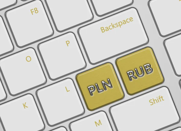 Počítačová klávesnice s polský zlotý a ruský Rubl tlačítka — Stock fotografie
