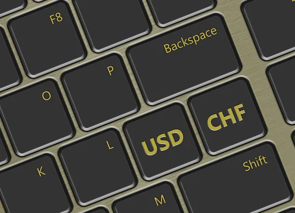 Clavier d'ordinateur avec boutons franc suisse et dollar — Photo