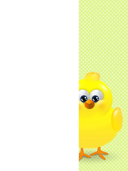 Chick ser ut bakom plattan med plats för text — Stockfoto