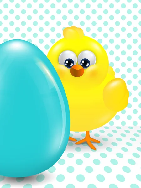 Easter chick and egg over dotted  background — Stock Photo, Image