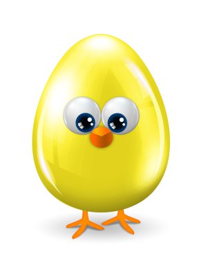 gözleri, gaga ve bacaklar üzerinde beyaz b izole sarı Paskalya yortusu yumurta