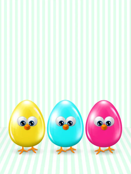 Huevos de dibujos animados de Pascua permanecer en fila con lugar para el texto — Foto de Stock