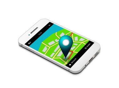 hareket eden telefon ile beyaz bitti izole harita ve gps uygulama