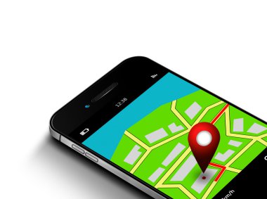 hareket eden telefon ile beyaz bitti izole harita ve gps uygulama