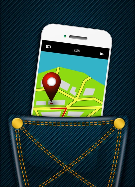 Handy mit GPS-Applikation in Jeanstasche — Stockfoto