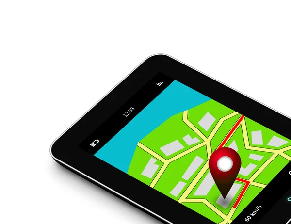 Tablet met navigatie-applicatie geïsoleerd over Wit — Stockfoto