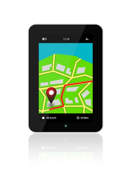 Tablet met navigatie-applicatie geïsoleerd over Wit — Stockfoto